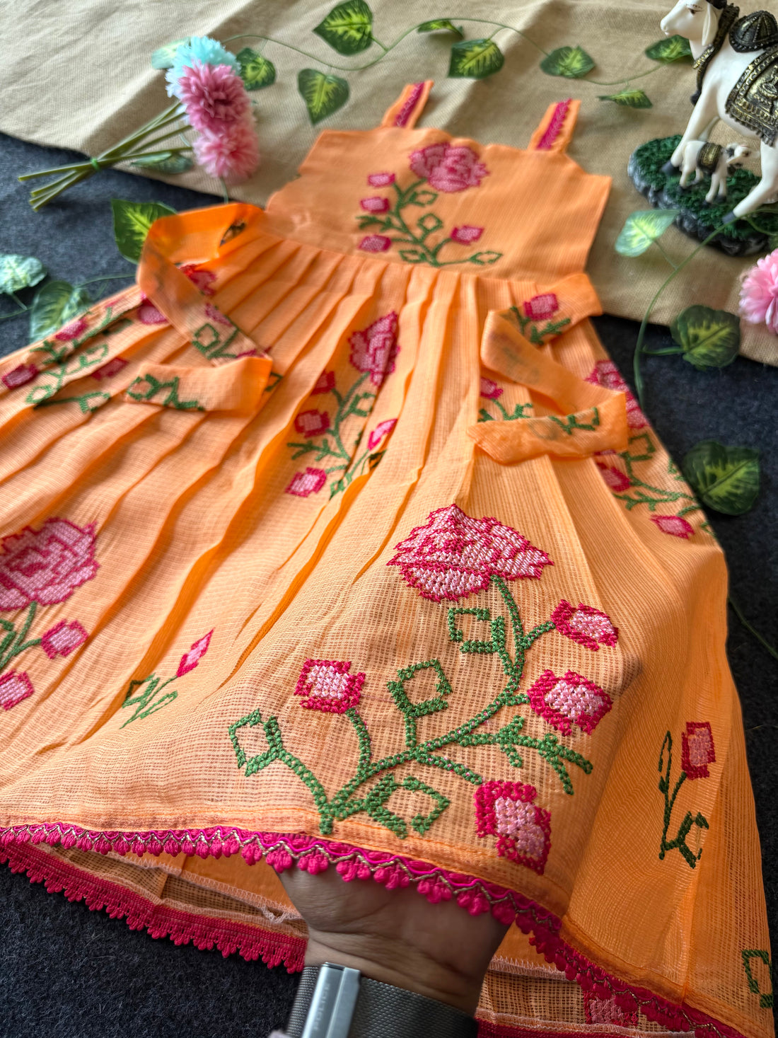 🦚Cross stitch Kota Fabric Kids Gown