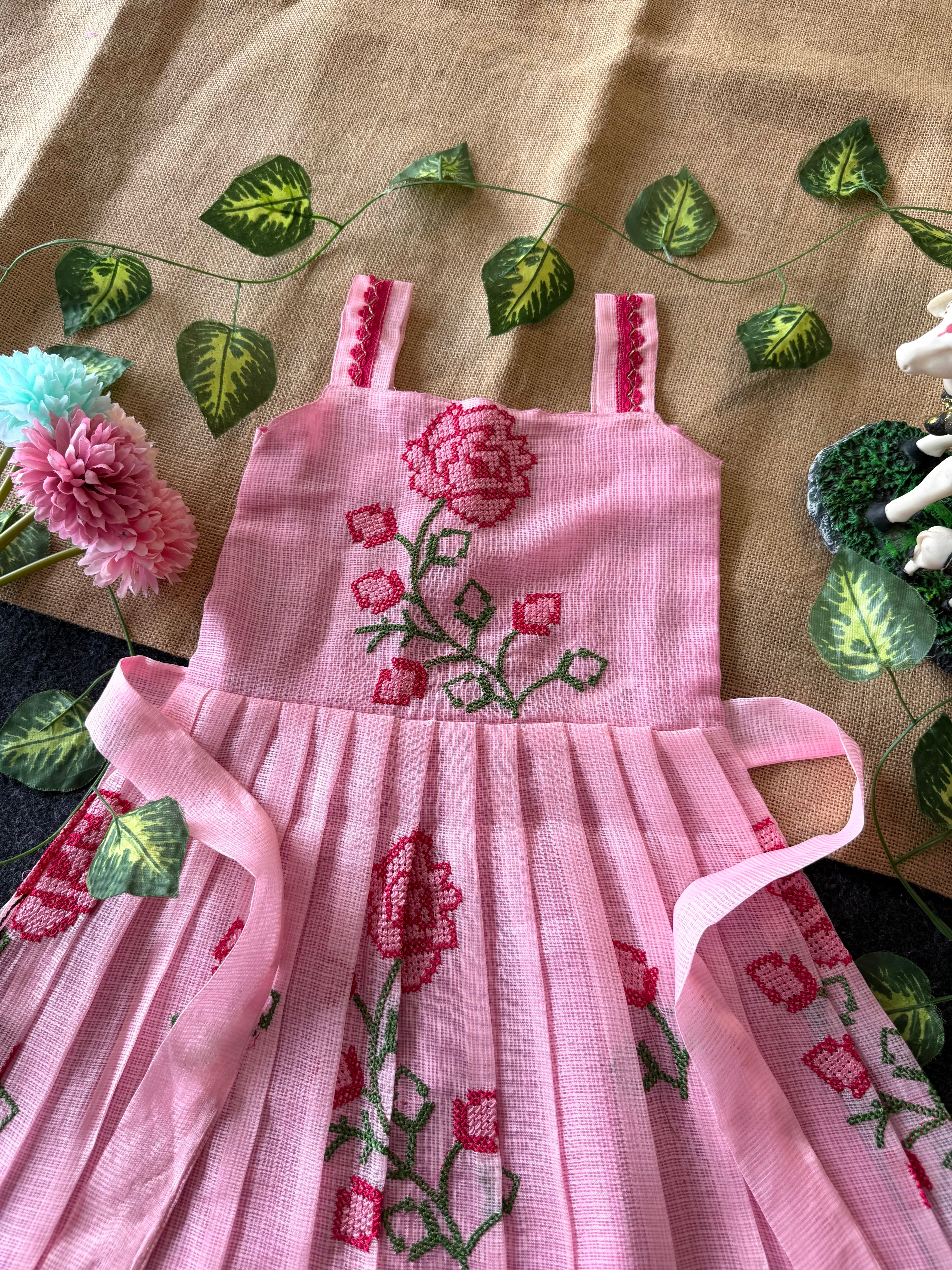 🦚Cross stitch Kota Fabric Kids Gown