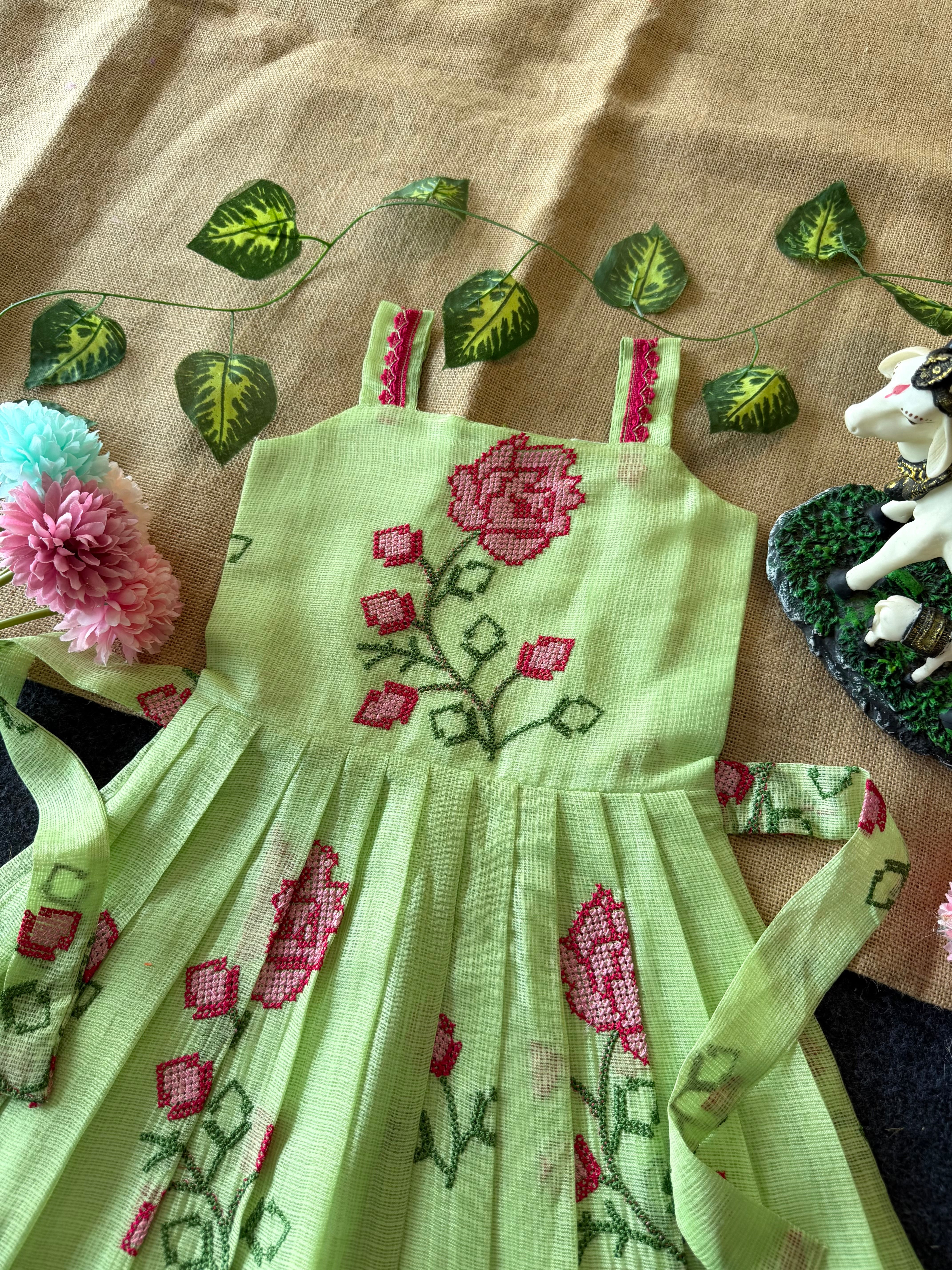 🦚Cross stitch Kota Fabric Kids Gown