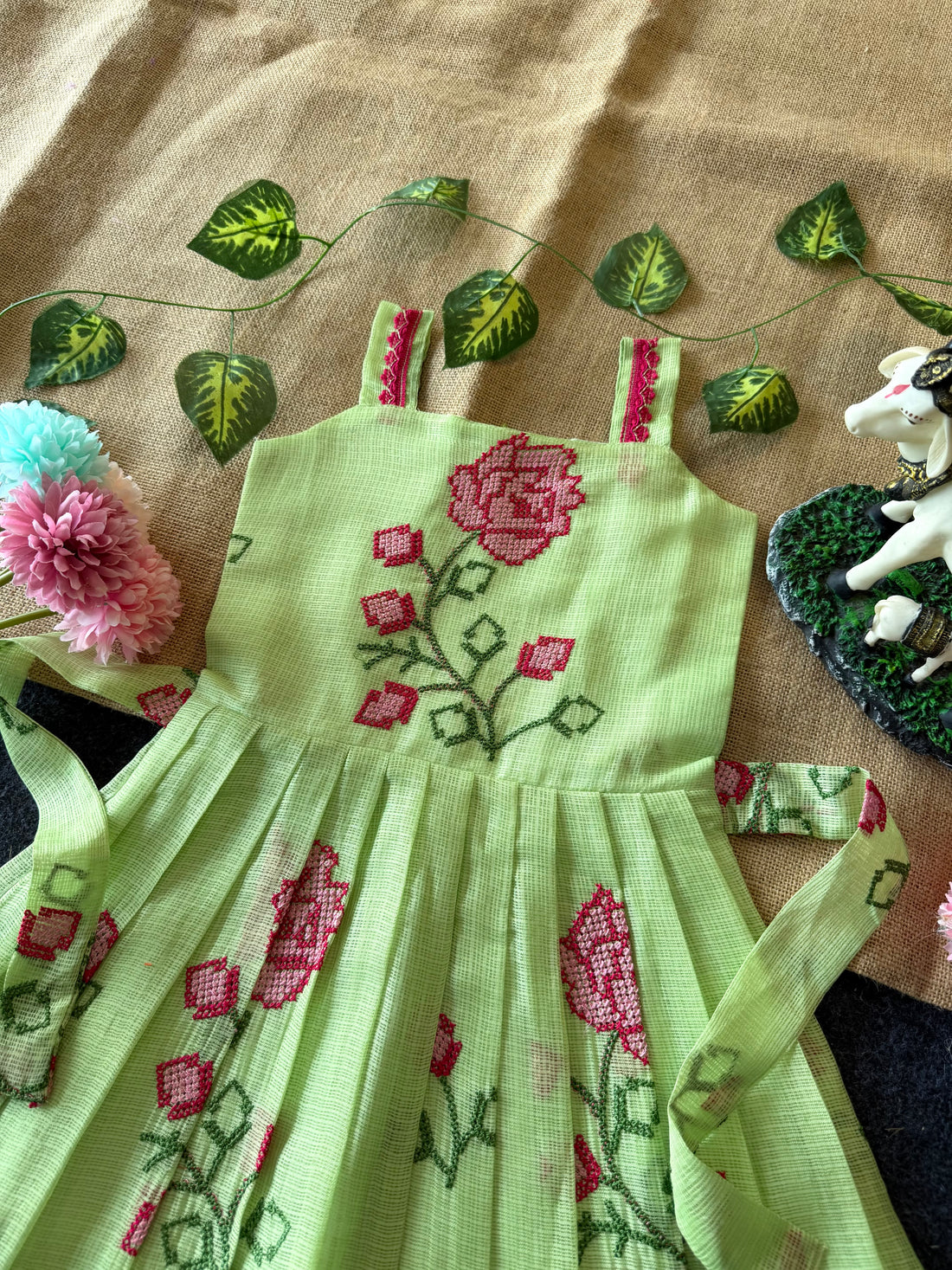 🦚Cross stitch Kota Fabric Kids Gown