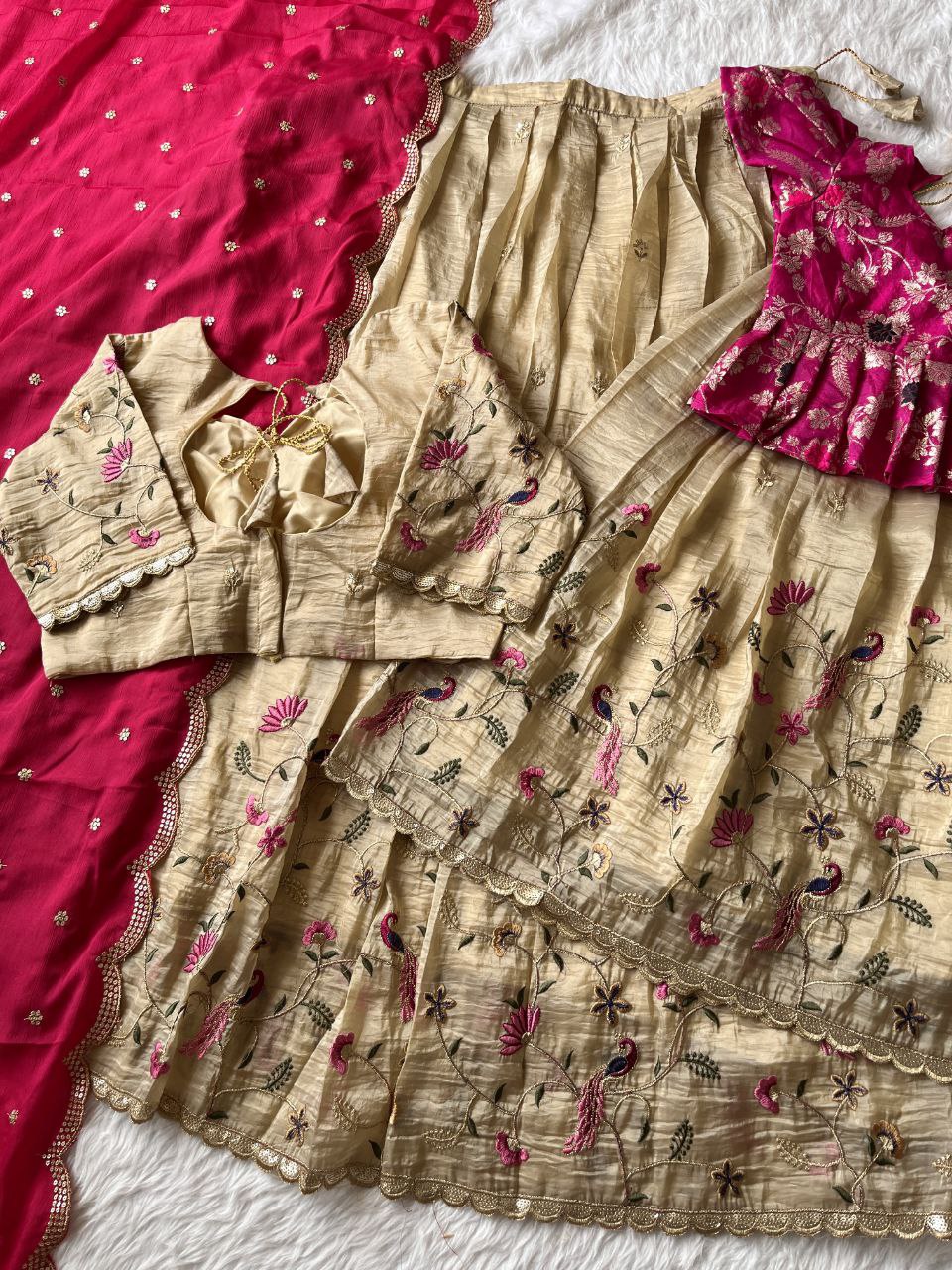 Peacock Embroidered Mom & Daughter Lehenga Combo – Gold Crush Designer Set