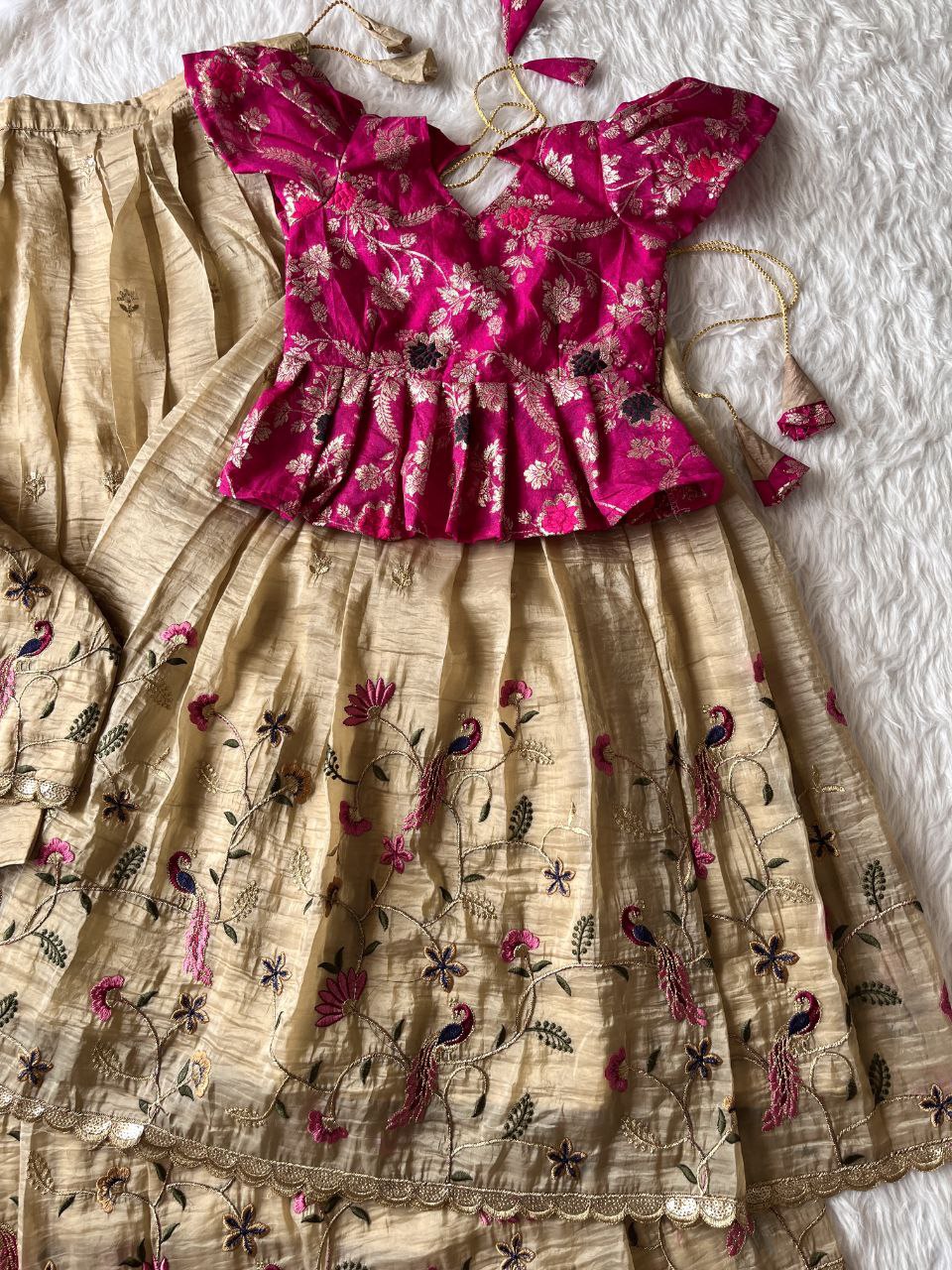 Peacock Embroidered Mom & Daughter Lehenga Combo – Gold Crush Designer Set