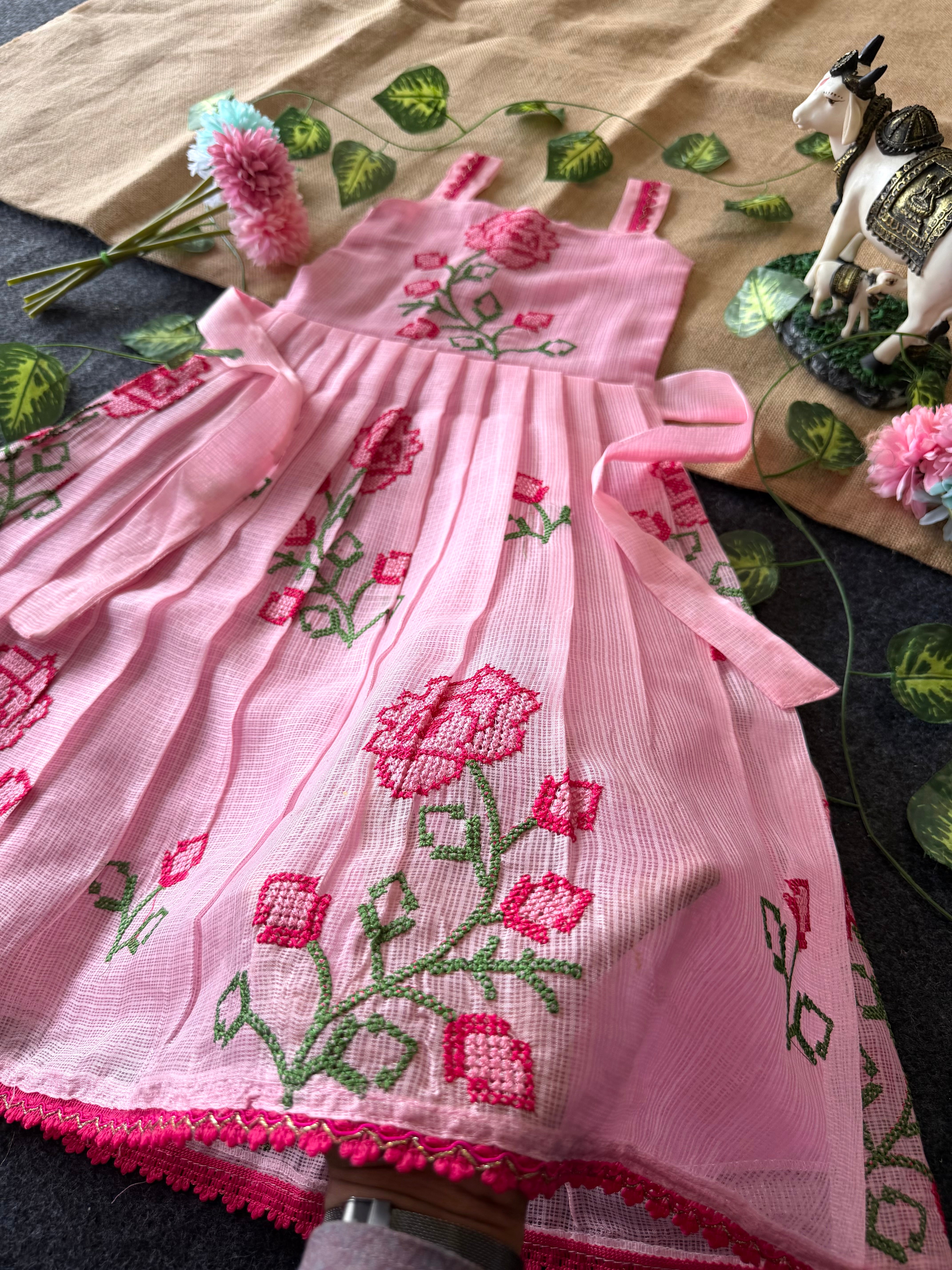 🦚Cross stitch Kota Fabric Kids Gown