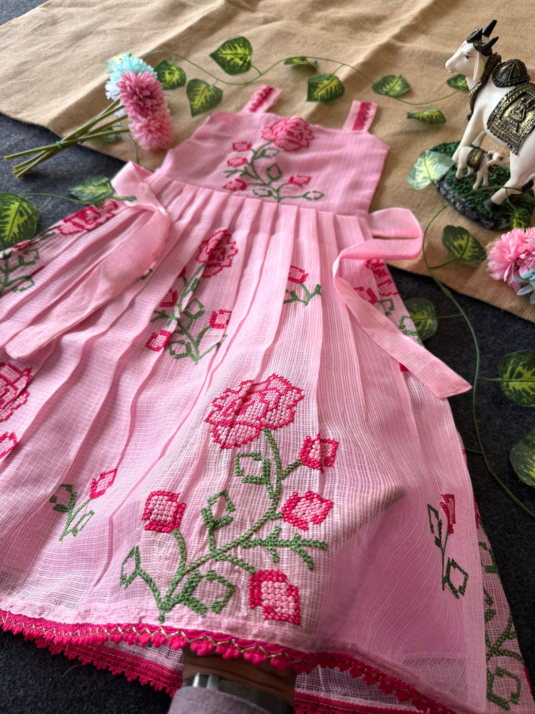 🦚Cross stitch Kota Fabric Kids Gown