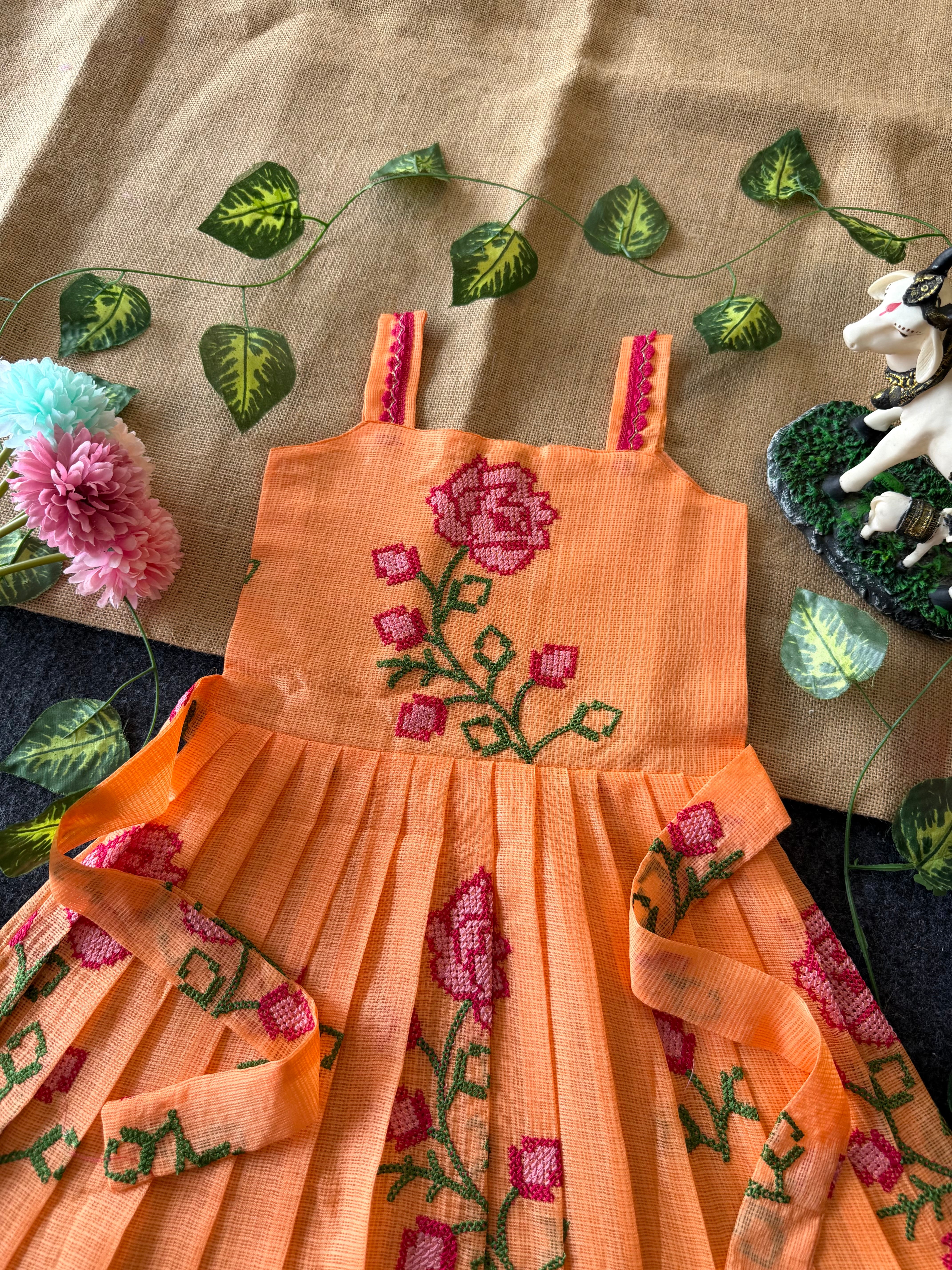 🦚Cross stitch Kota Fabric Kids Gown