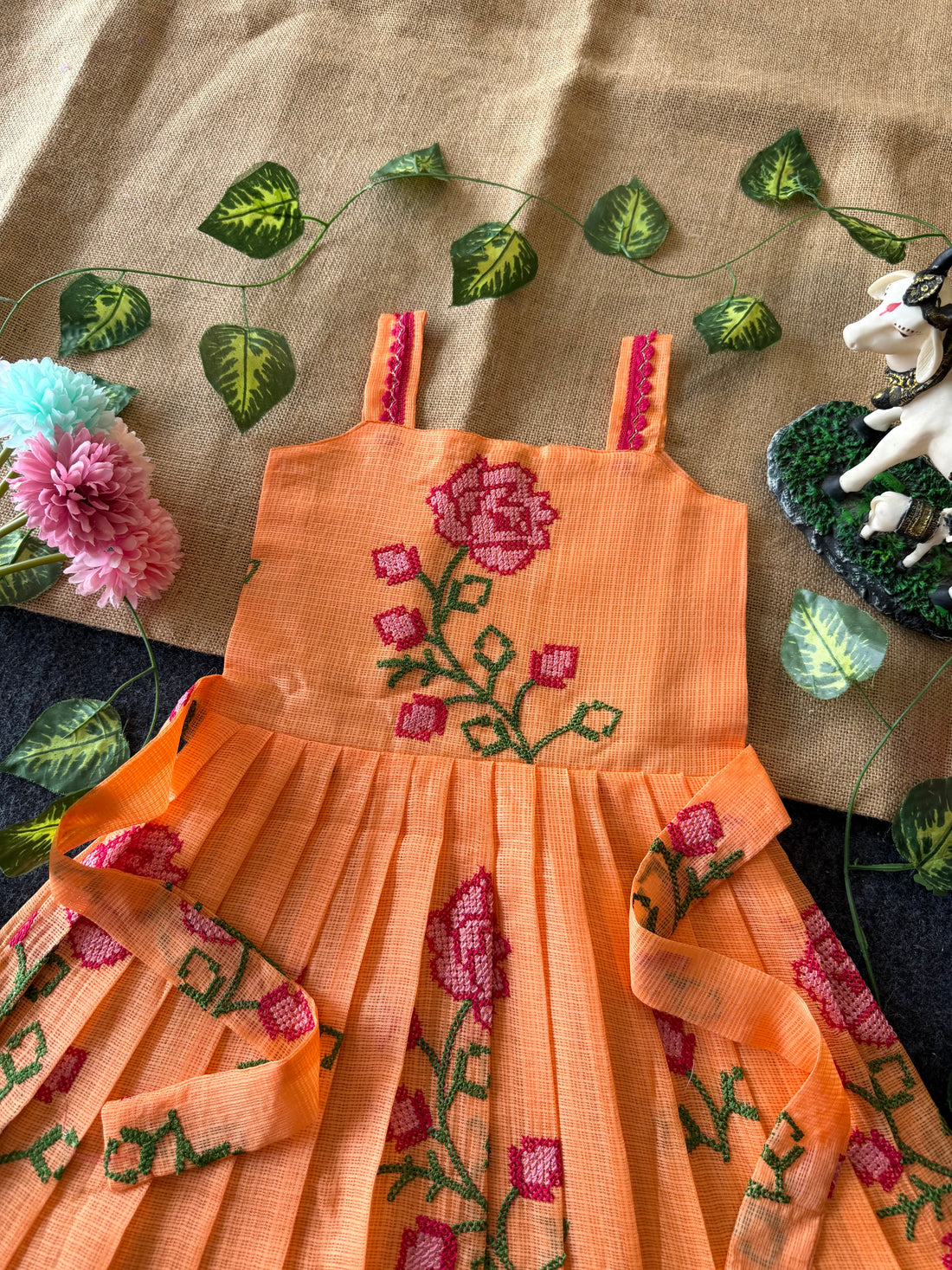 🦚Cross stitch Kota Fabric Kids Gown