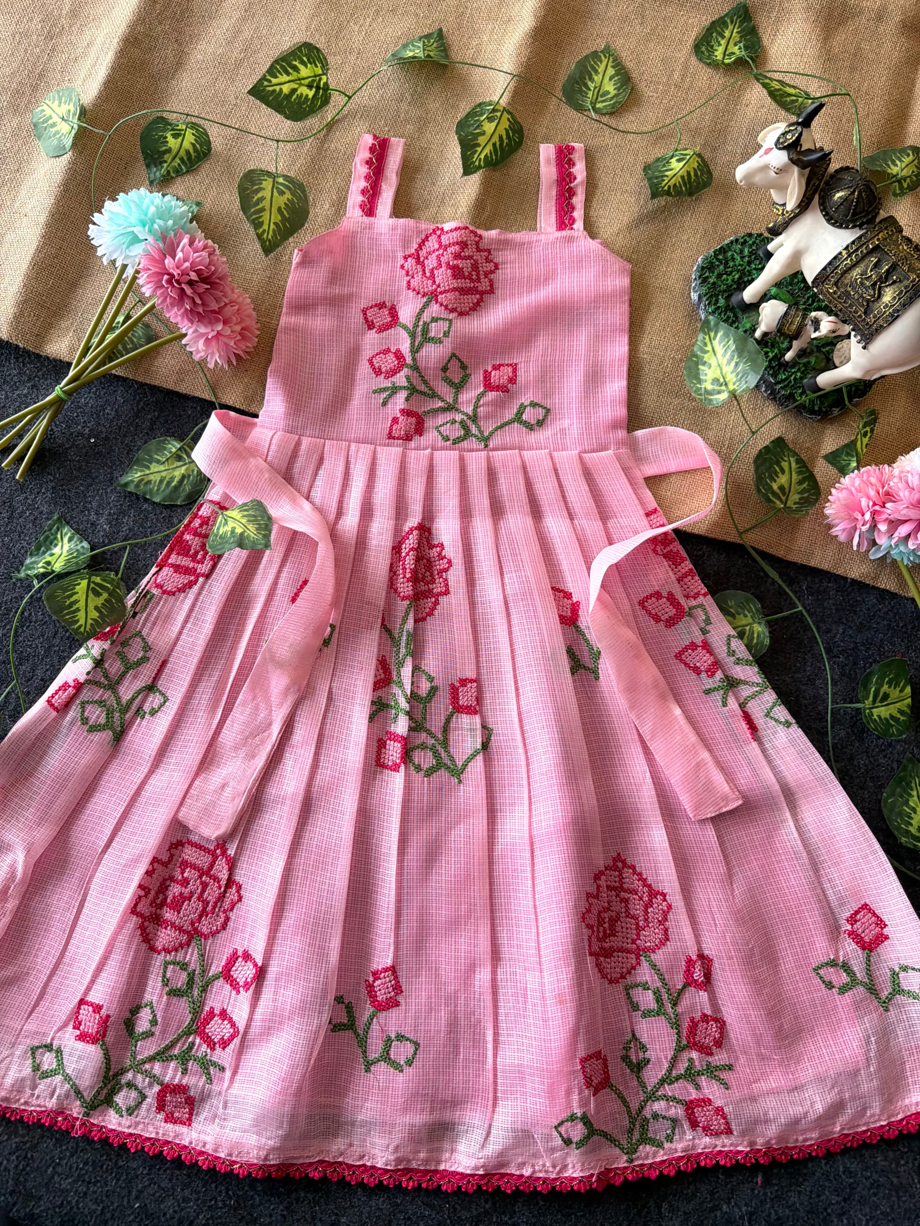 🦚Cross stitch Kota Fabric Kids Gown