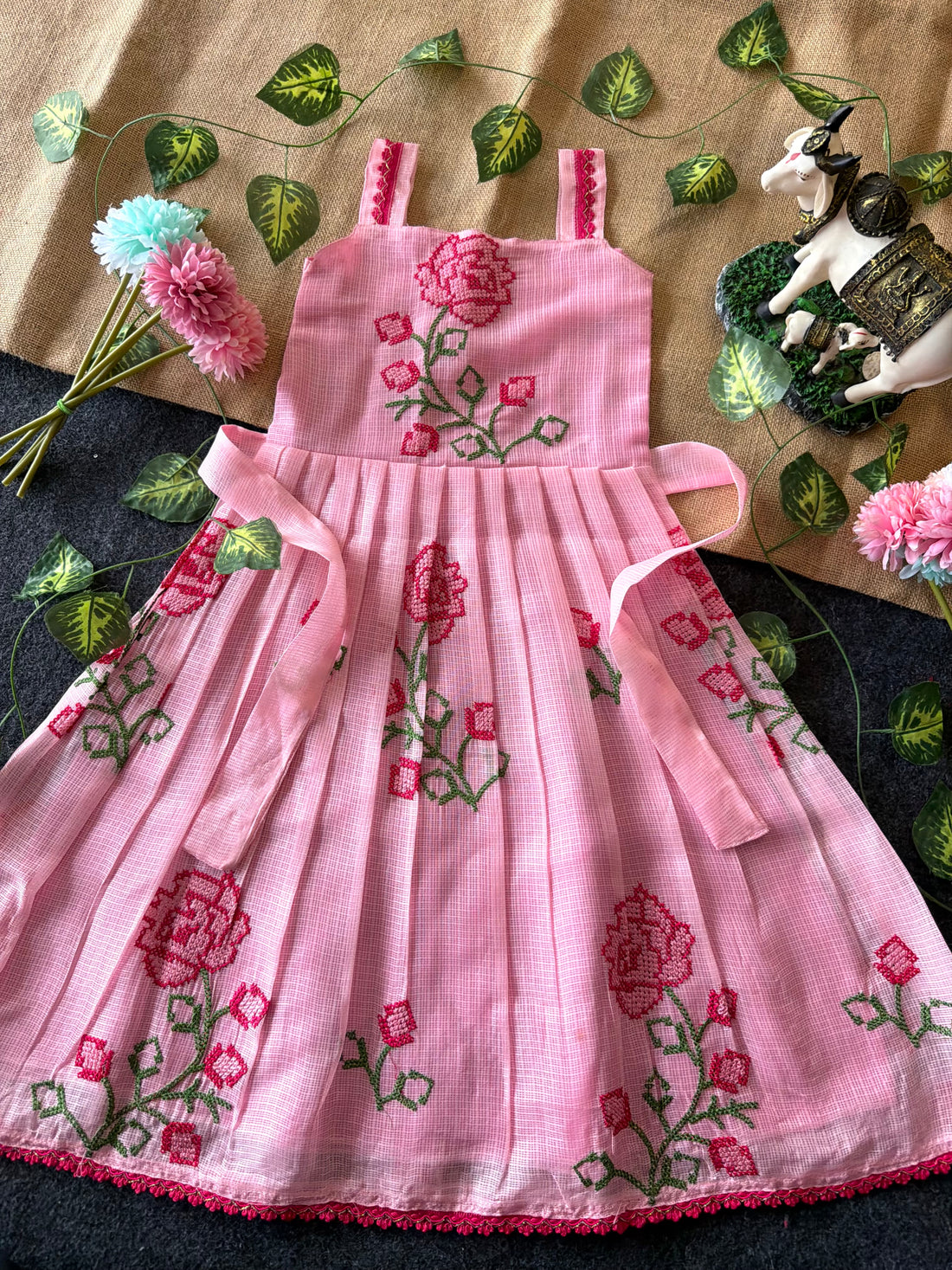 🦚Cross stitch Kota Fabric Kids Gown