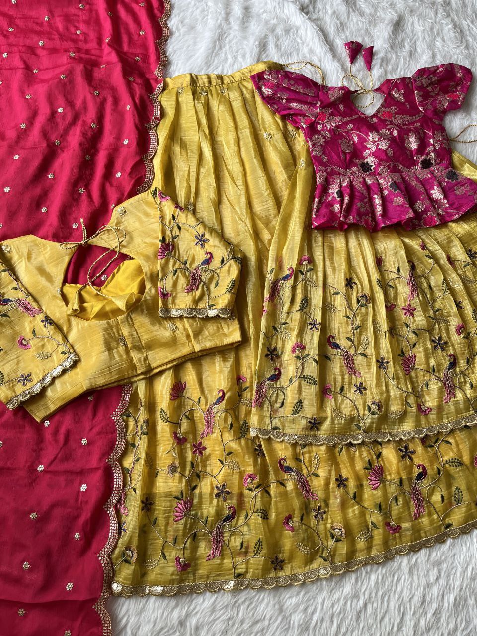 Peacock Embroidered Mom & Daughter Lehenga Combo – Gold Crush Designer Set