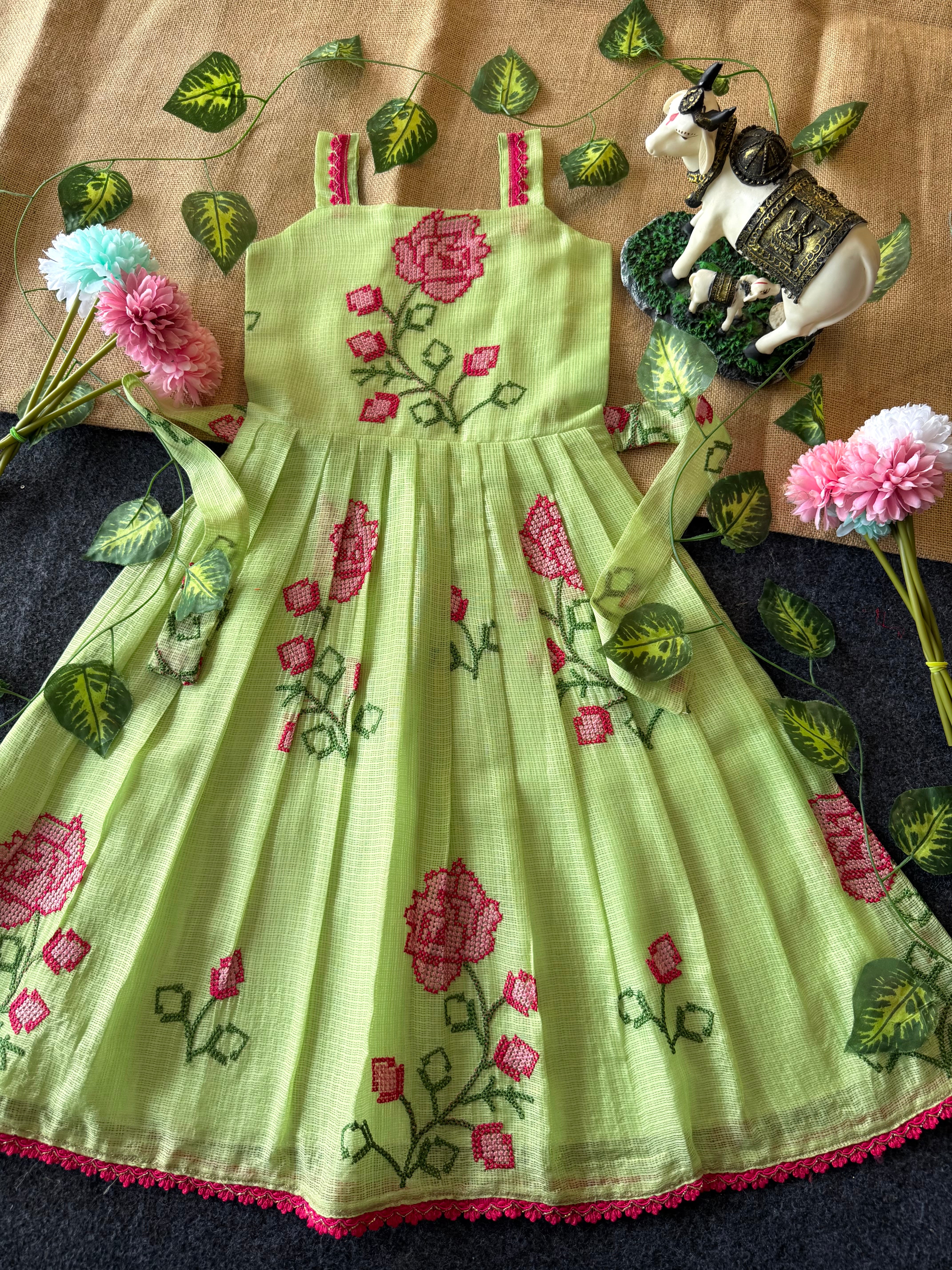 🦚Cross stitch Kota Fabric Kids Gown