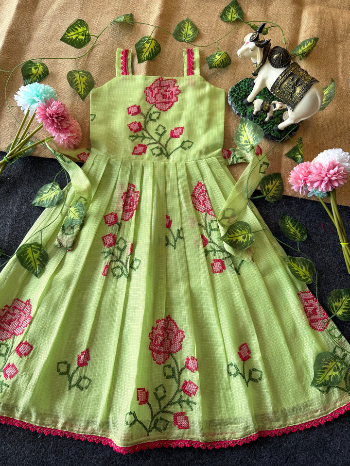 🦚Cross stitch Kota Fabric Kids Gown