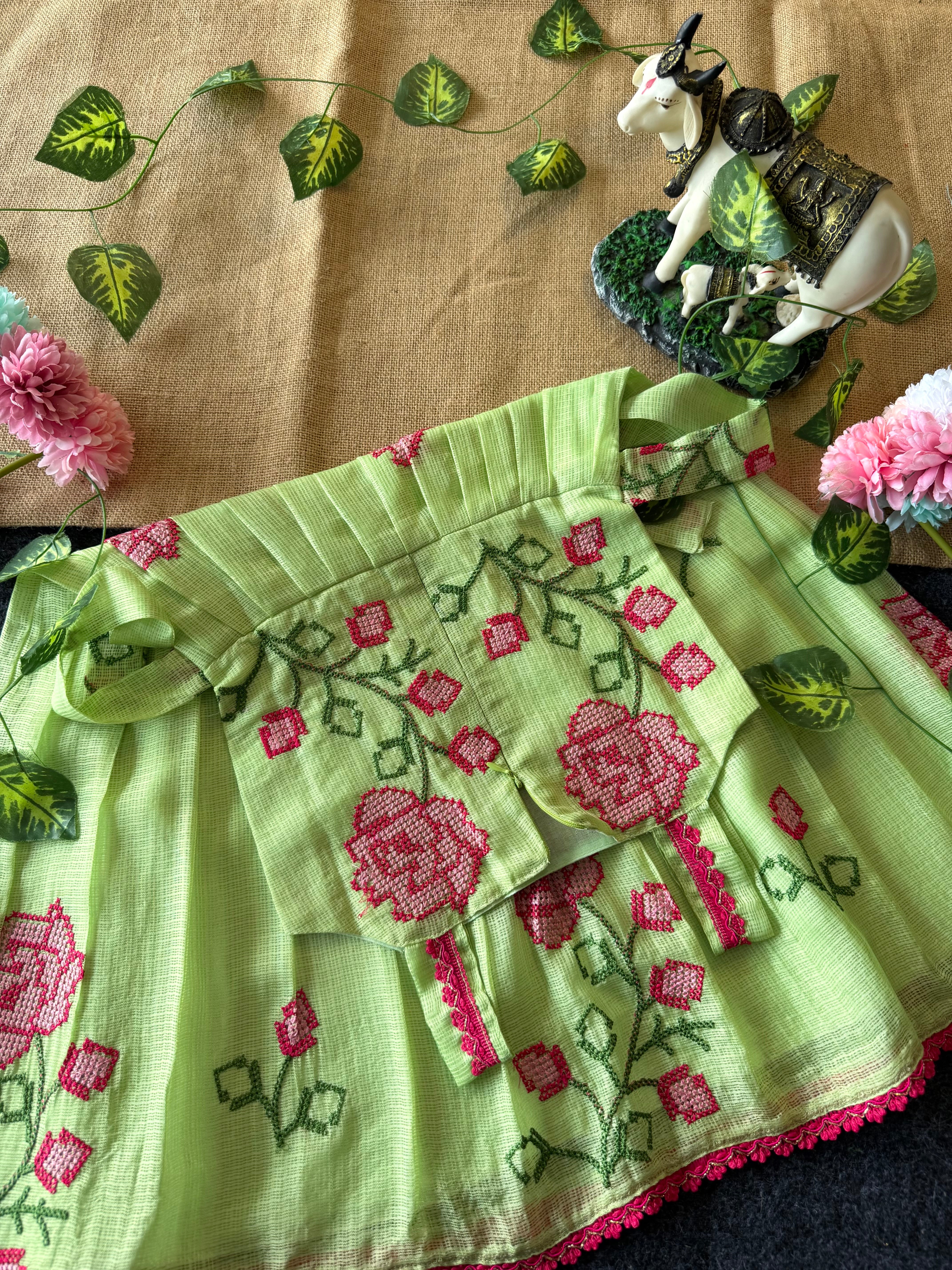 🦚Cross stitch Kota Fabric Kids Gown