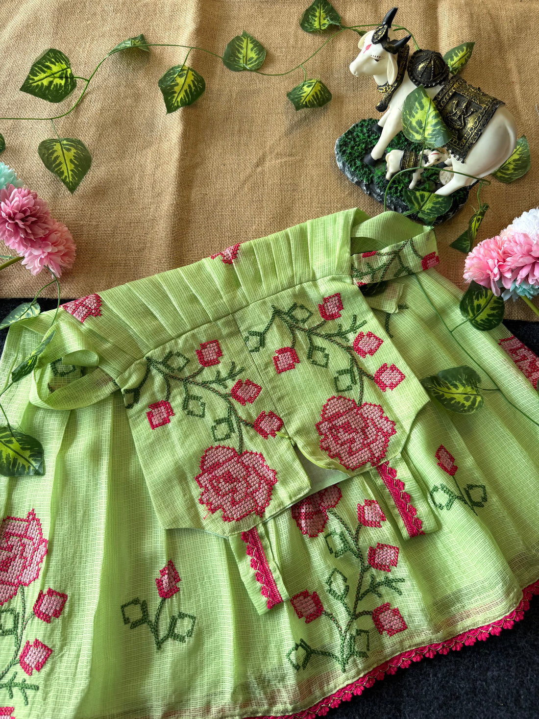 🦚Cross stitch Kota Fabric Kids Gown