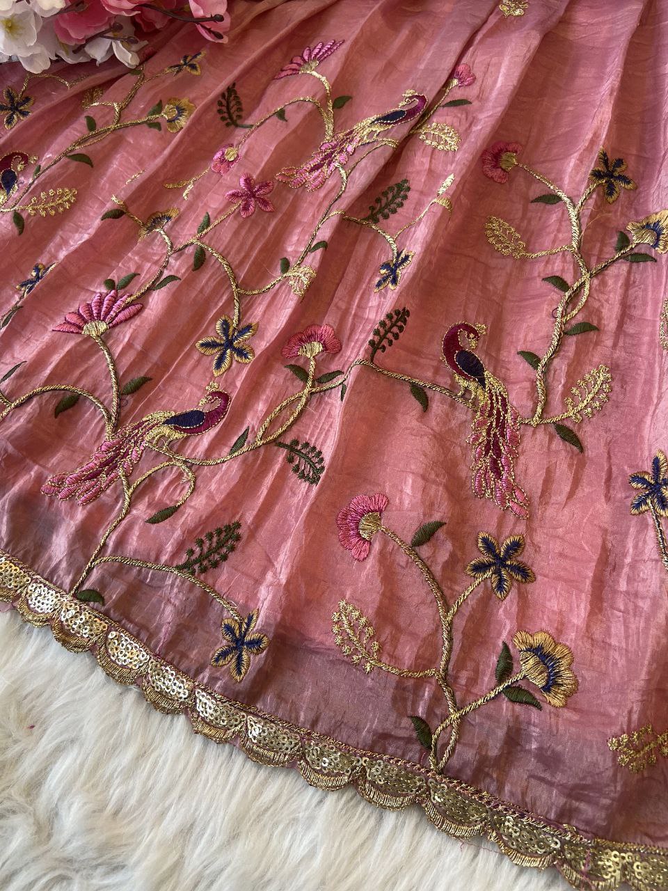 Elegant Kids Pattu Pavadai & Sattai Set – Embroidered Silk Lehenga Choli for Girls