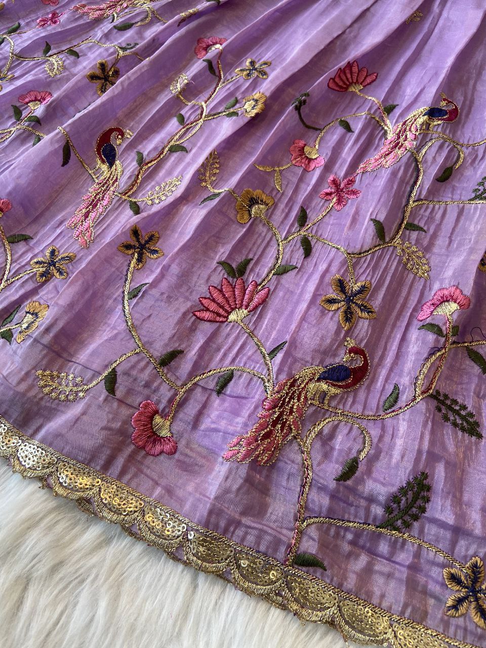 Elegant Kids Pattu Pavadai & Sattai Set – Embroidered Silk Lehenga Choli for Girls