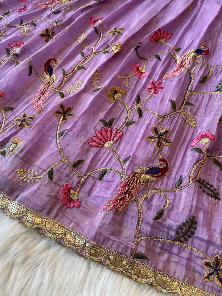 Elegant Kids Pattu Pavadai & Sattai Set – Embroidered Silk Lehenga Choli for Girls