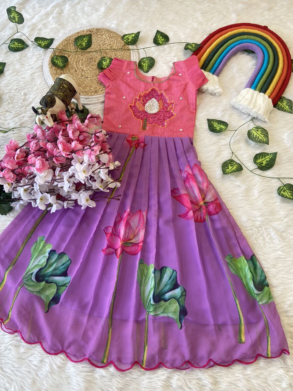 Lotus Beauty Kids Pattu Pavadai & Sattai Set – Handworked Bangalory Silk Top with Fox Silk Skirt