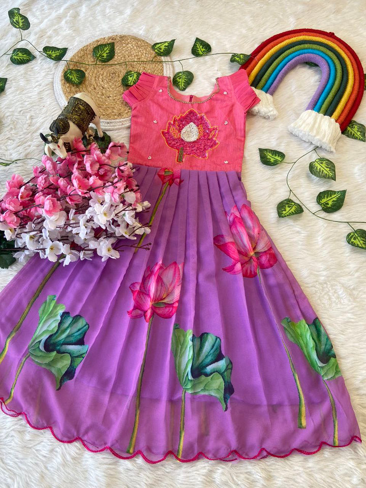Lotus Beauty Kids Pattu Pavadai & Sattai Set – Handworked Bangalory Silk Top with Fox Silk Skirt