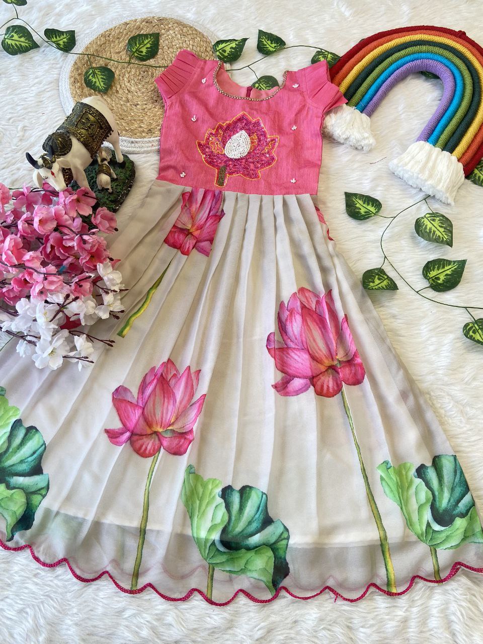 Lotus Beauty Kids Pattu Pavadai & Sattai Set – Handworked Bangalory Silk Top with Fox Silk Skirt