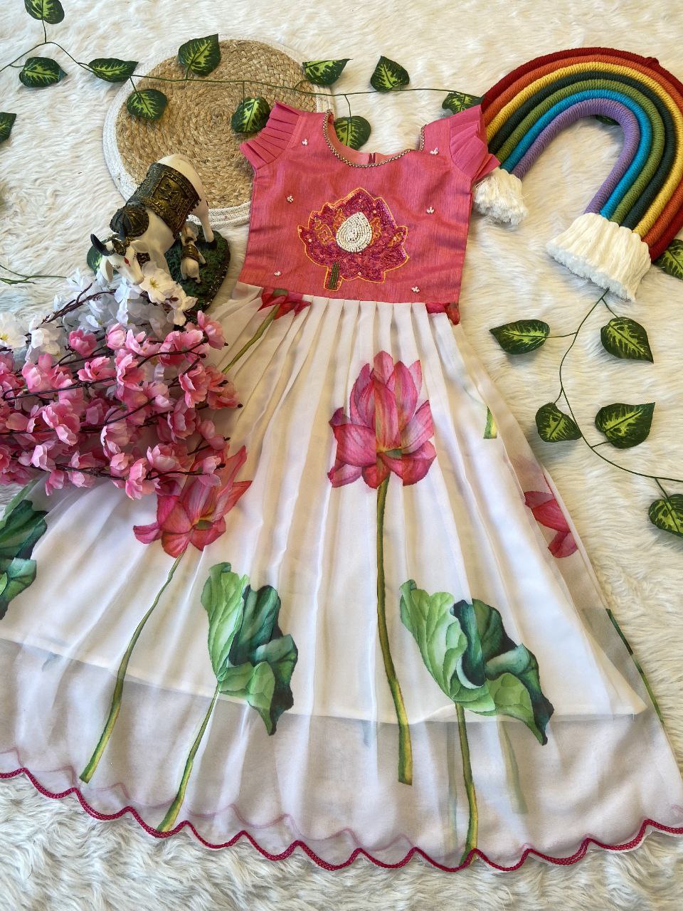 Lotus Beauty Kids Pattu Pavadai & Sattai Set – Handworked Bangalory Silk Top with Fox Silk Skirt