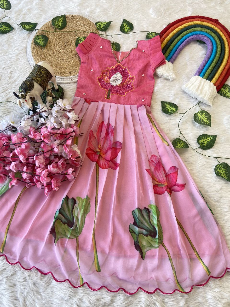 Lotus Beauty Kids Pattu Pavadai & Sattai Set – Handworked Bangalory Silk Top with Fox Silk Skirt