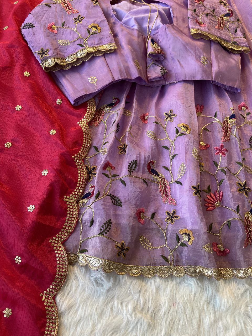 Peacock Beauty Lehenga Choli Set with Dupatta – Embroidered Crush Silk Designer Set