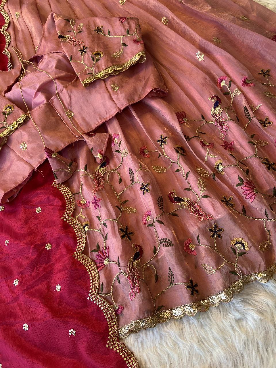 Peacock Beauty Lehenga Choli Set with Dupatta – Embroidered Crush Silk Designer Set