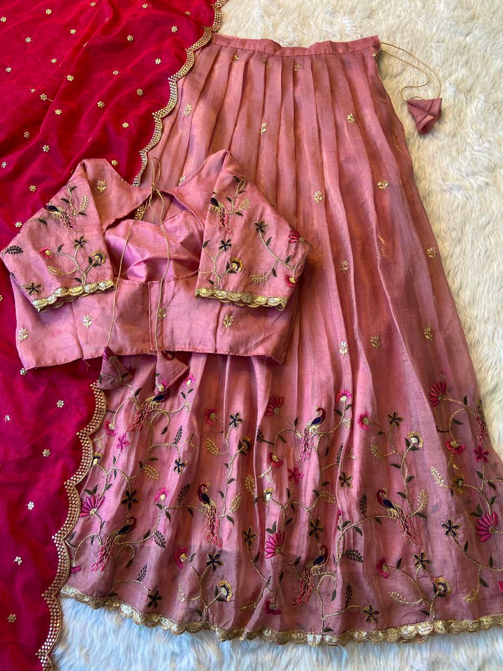 Peacock Beauty Lehenga Choli Set with Dupatta – Embroidered Crush Silk Designer Set