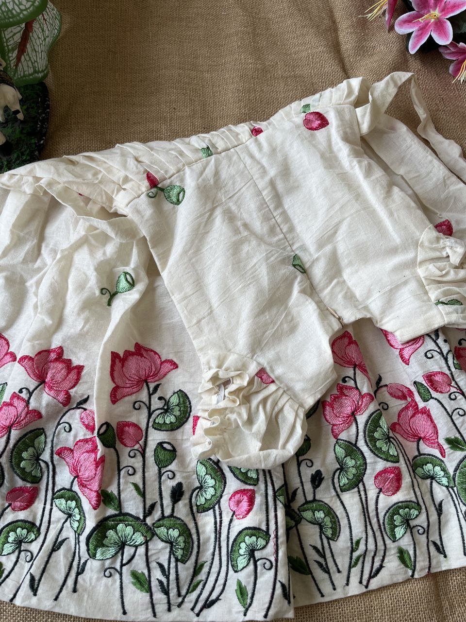 Kids Lotus Embroidery Gown – Kora Cotton Designer Dress