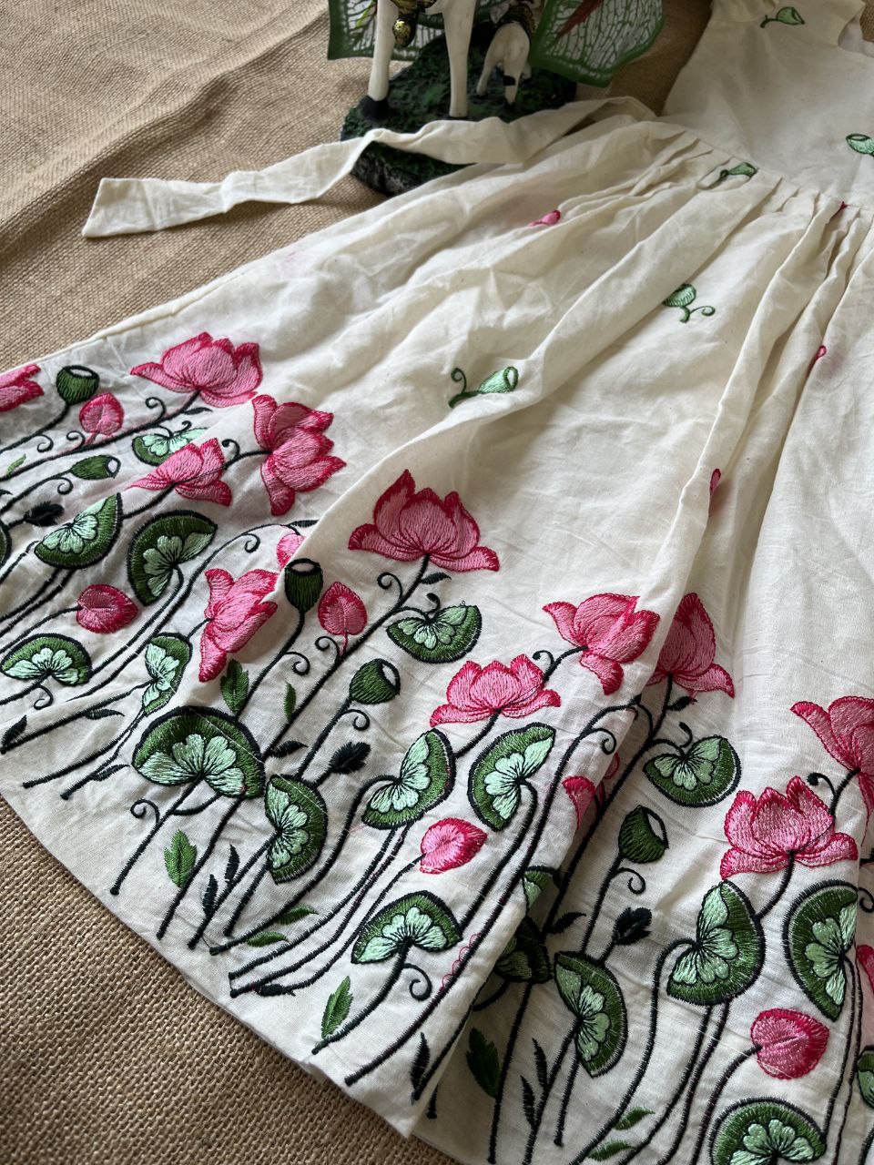 Kids Lotus Embroidery Gown – Kora Cotton Designer Dress