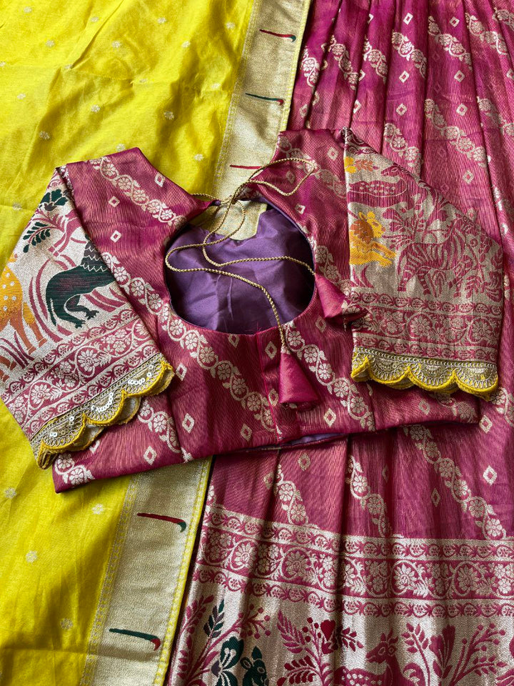 Animal Motif Paithani Lehenga Set – Viscose Tissue Silk with Dupatta