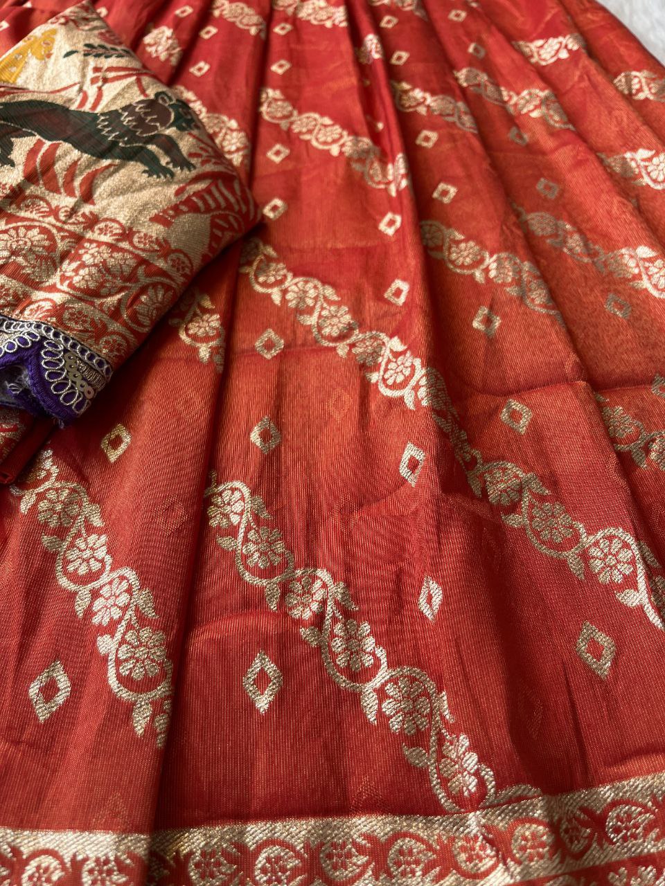 Animal Motif Paithani Lehenga Set – Viscose Tissue Silk with Dupatta