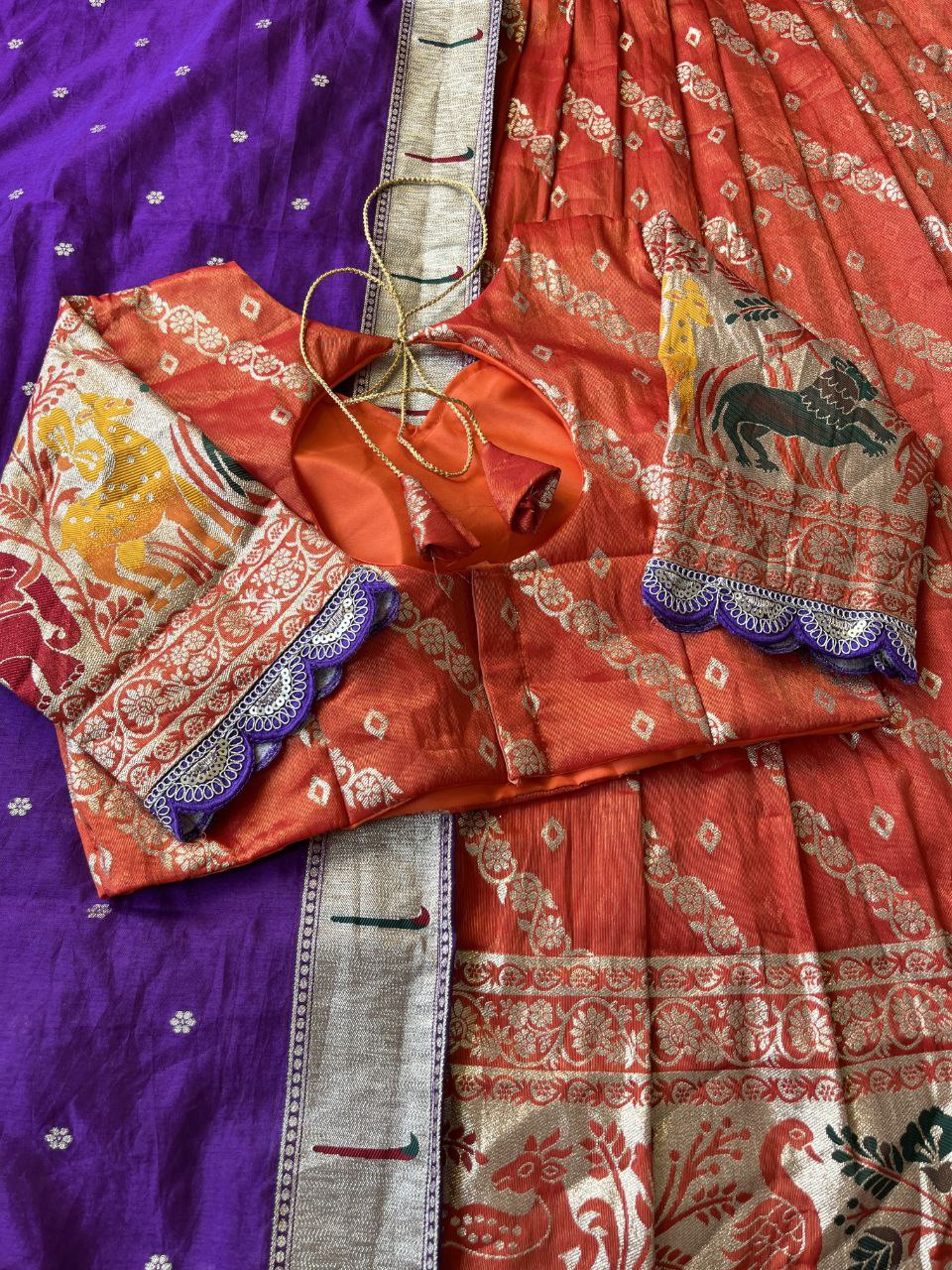 Animal Motif Paithani Lehenga Set – Viscose Tissue Silk with Dupatta