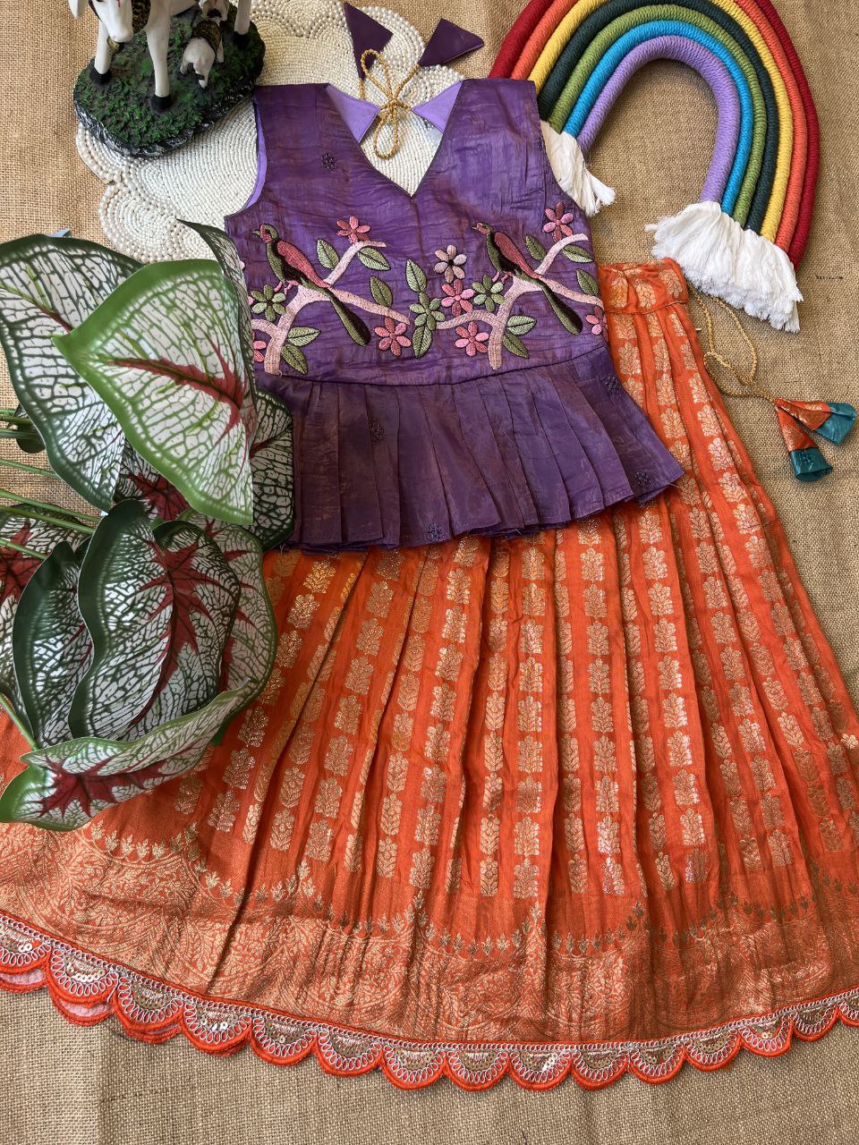 Kids Pattu Pavadai & Sattai Set – Embroidered Top with Khadi Georgette Skirt