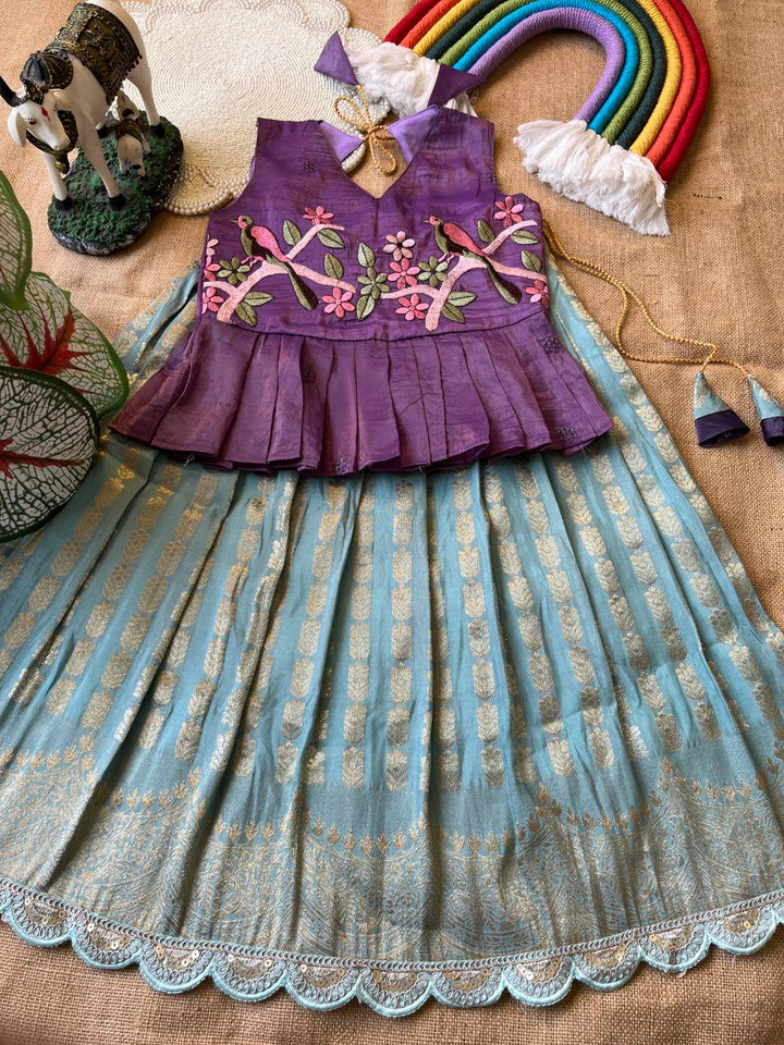Kids Pattu Pavadai & Sattai Set – Embroidered Top with Khadi Georgette Skirt