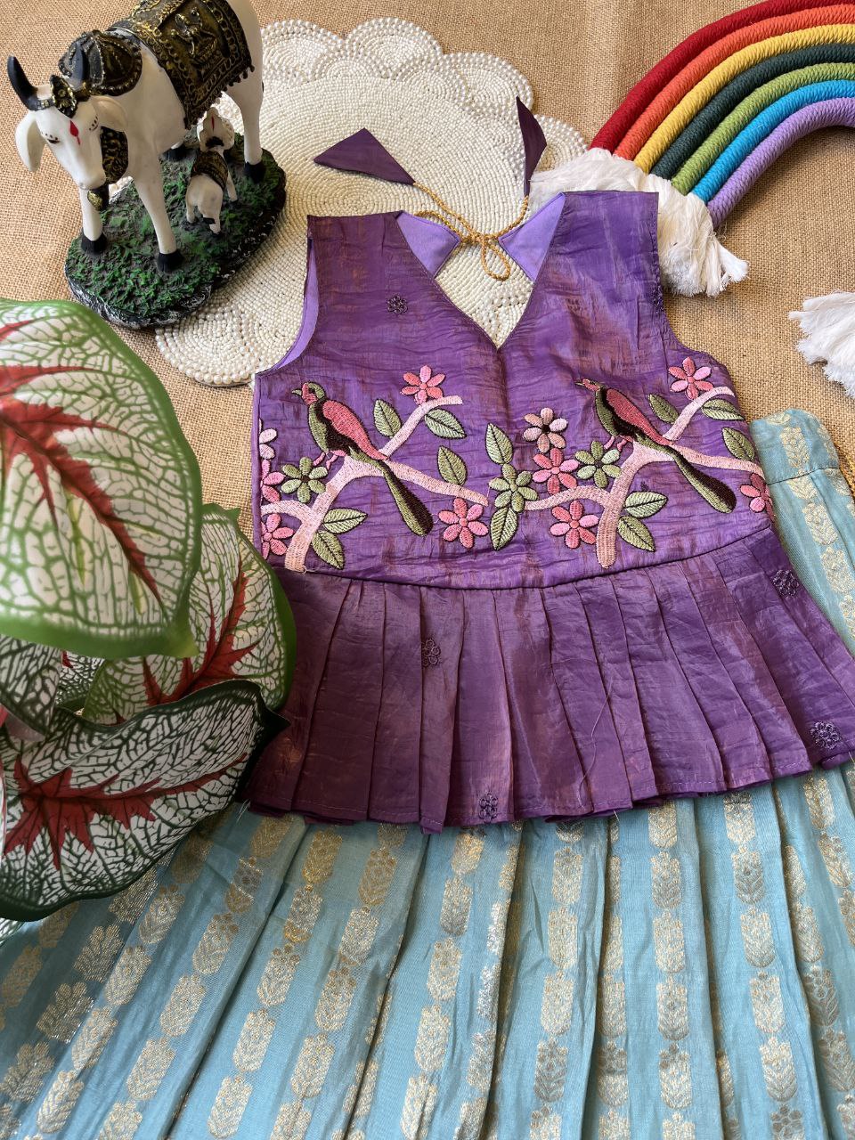 Kids Pattu Pavadai & Sattai Set – Embroidered Top with Khadi Georgette Skirt
