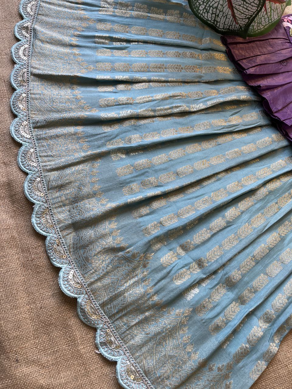 Kids Pattu Pavadai & Sattai Set – Embroidered Top with Khadi Georgette Skirt
