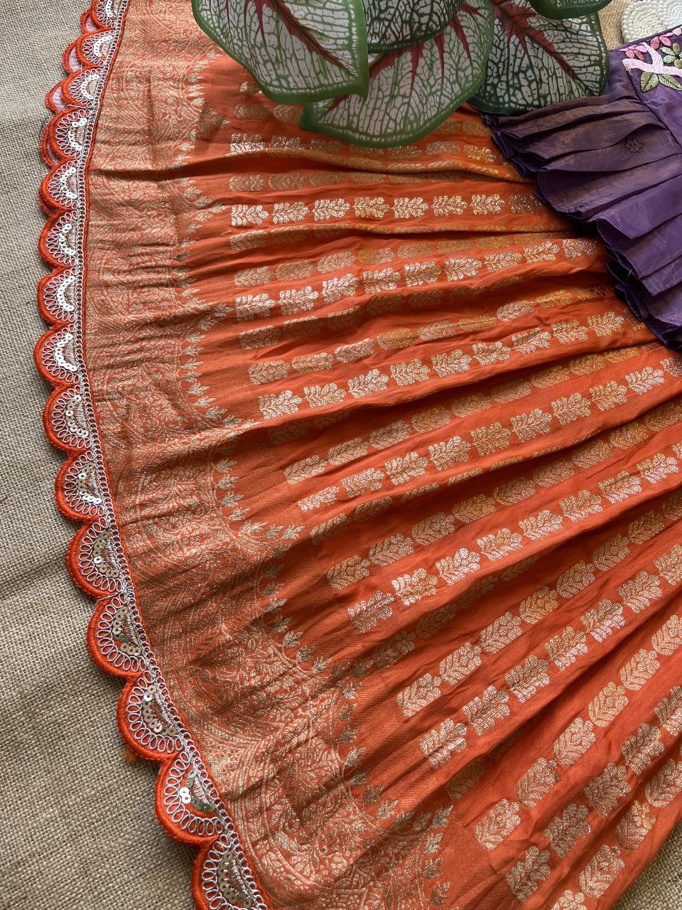 Kids Pattu Pavadai & Sattai Set – Embroidered Top with Khadi Georgette Skirt