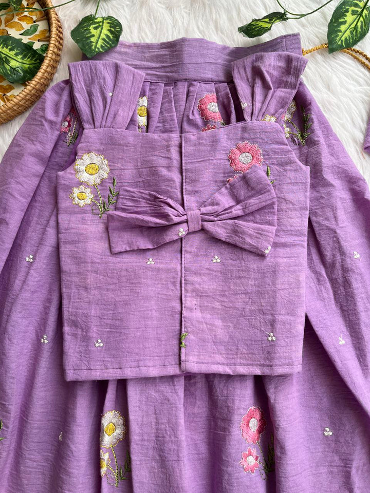 Kids Floral Cotton Lehenga Set with Jacket – Kora Cotton Embroidered