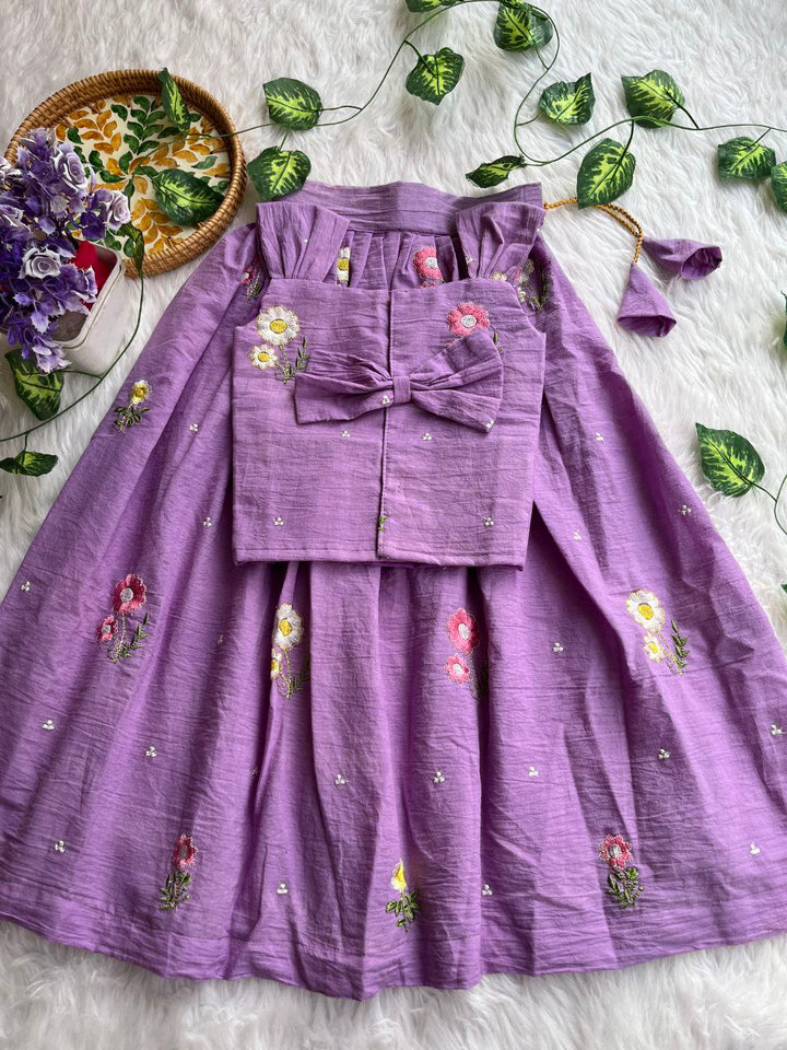 Kids Floral Cotton Lehenga Set with Jacket – Kora Cotton Embroidered