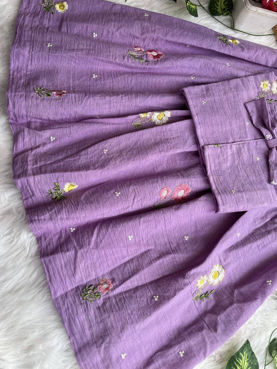 Kids Floral Cotton Lehenga Set with Jacket – Kora Cotton Embroidered
