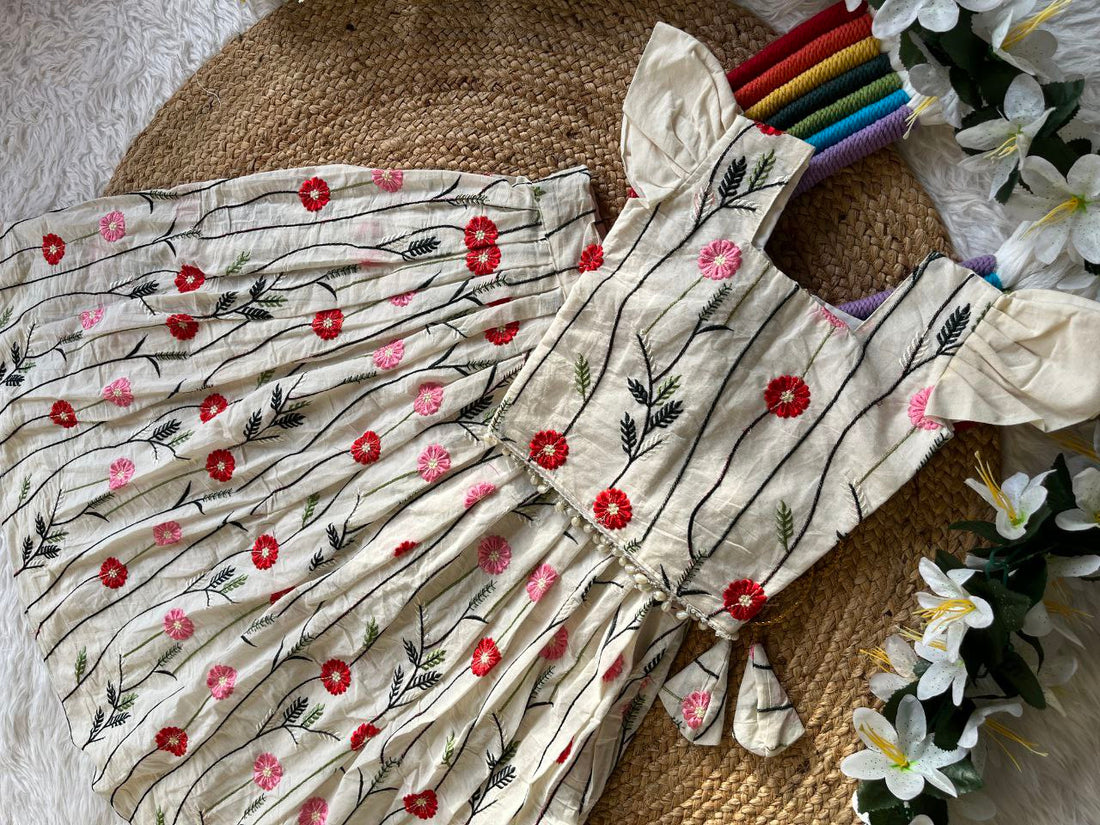 Trending Floral Embroidery Cotton Kids Lehenga Set – Premium Kora Cotton