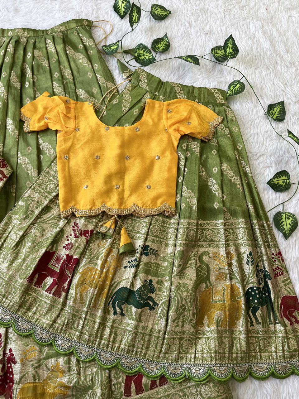 Mom & Daughter Matching Lehenga Set – Tissue Silk Designer Combo with Dupatta