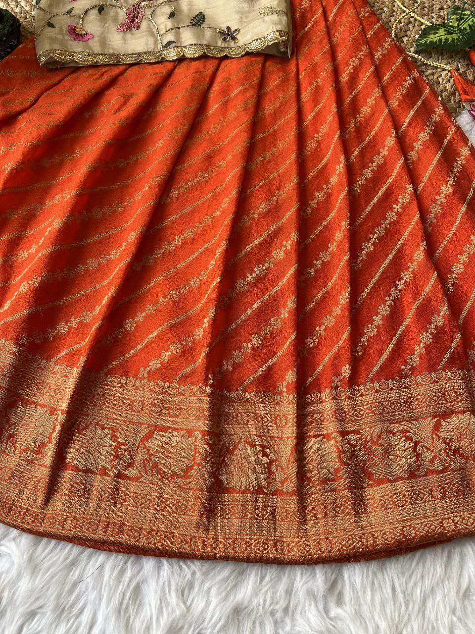 Premium Peacock Embroidered Silk Kids Lehenga Set with Zari Border