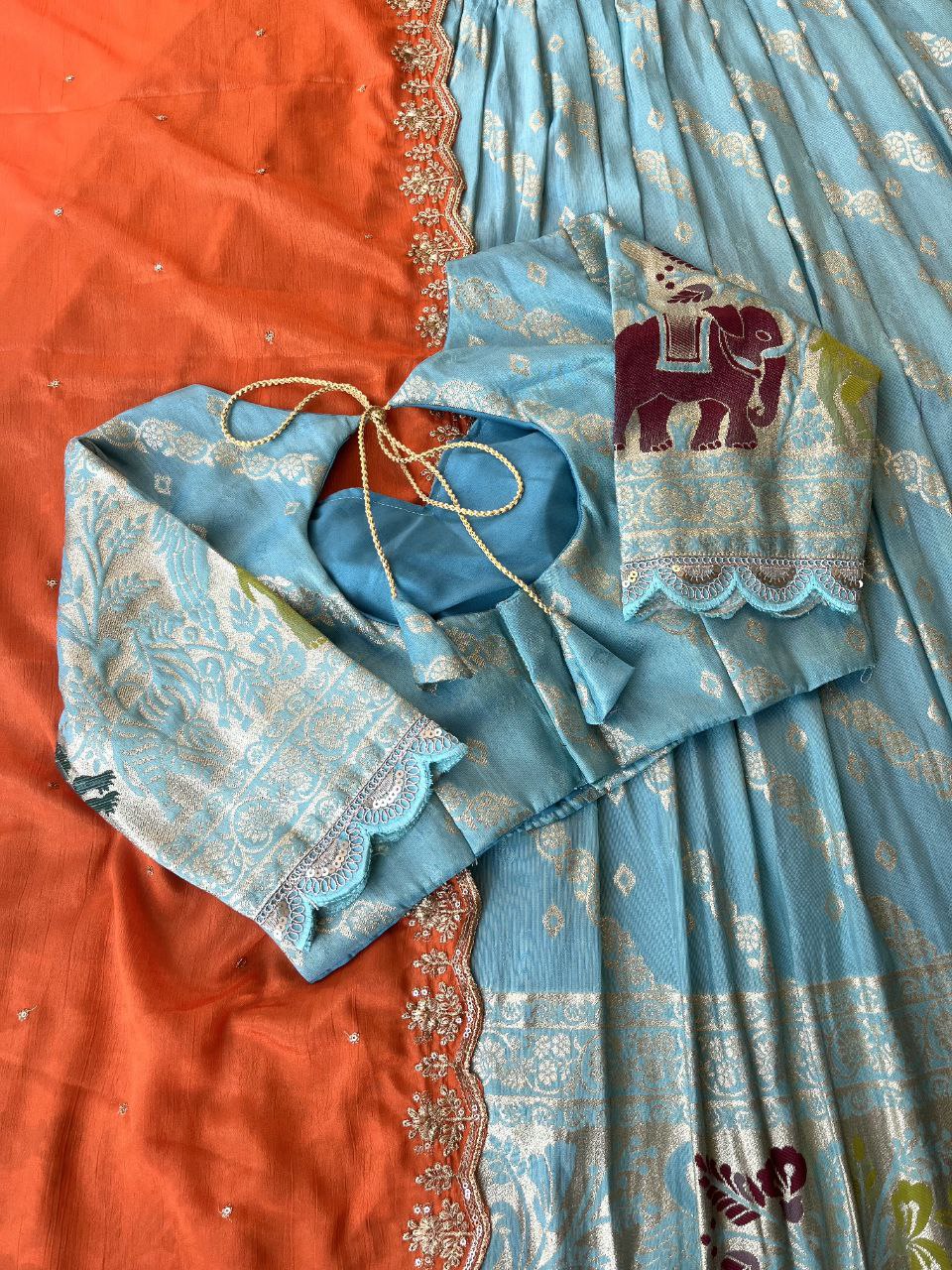 Designer Animal Motif Lehenga Set with Bandhej Dupatta & Paithani Blouse