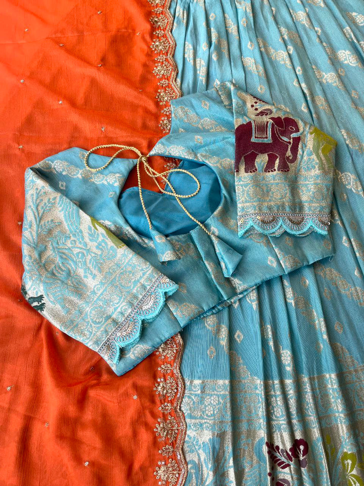 Designer Animal Motif Lehenga Set with Bandhej Dupatta & Paithani Blouse