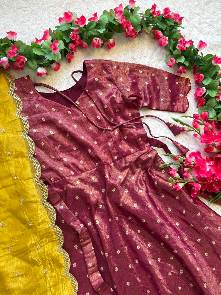 Luxury Tissue Silk Gown with Gold Weaving & Designer Dupatta