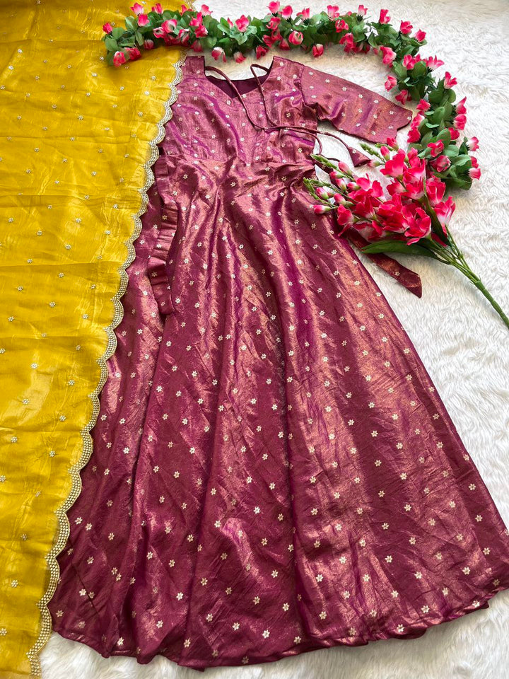 Luxury Tissue Silk Gown with Gold Weaving & Designer Dupatta
