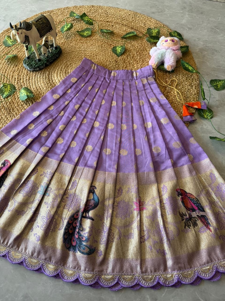 Kids Peacock Grace Lehenga Set in Soft Dola Silk with Zari Weaving & Peplum Blouse