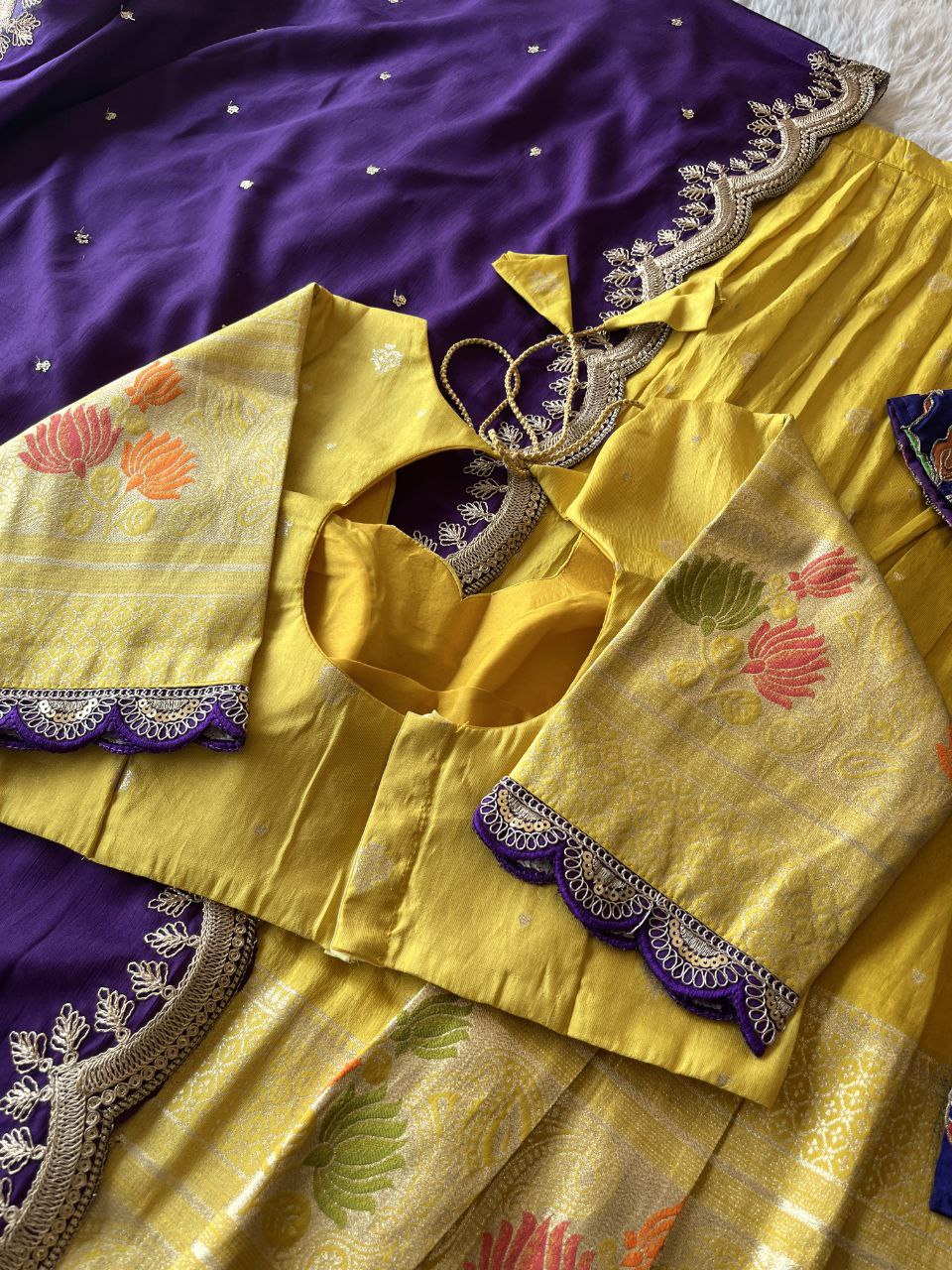 Mom Daughter Lotus Weaving Lehenga Set in Soft Tissue Silk with Dupatta